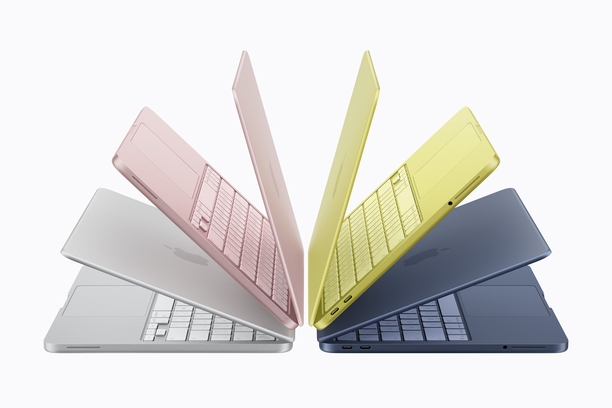 MacBook Neo ve čtyřech barvách: stříbrná, ruměná, citrusově žlutá a indigo