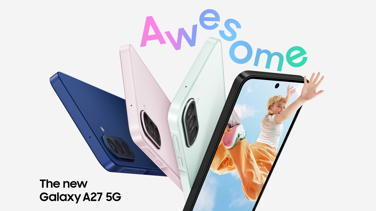 Samsung Galaxy A27 5G v modré, růžové, zelené a černé barvě
